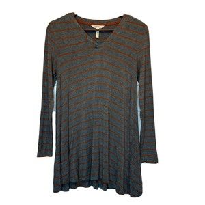 Matilda Jane Adult Small Tunic Top Windsong Gray Orange Stripe Swing Stretch